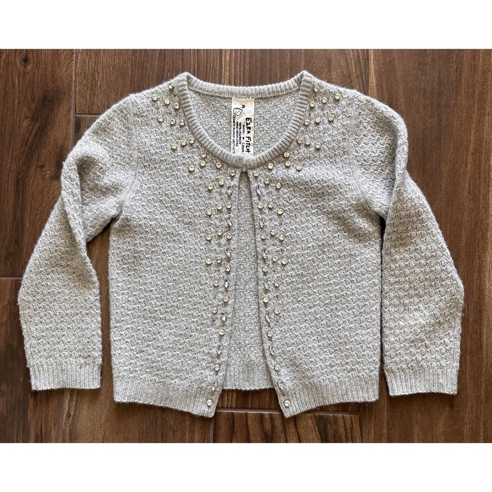 Vtg‎ Ezra Fitch Gray Cashmere Jeweled Sequence Cardigan SM Cottagecore Preppy